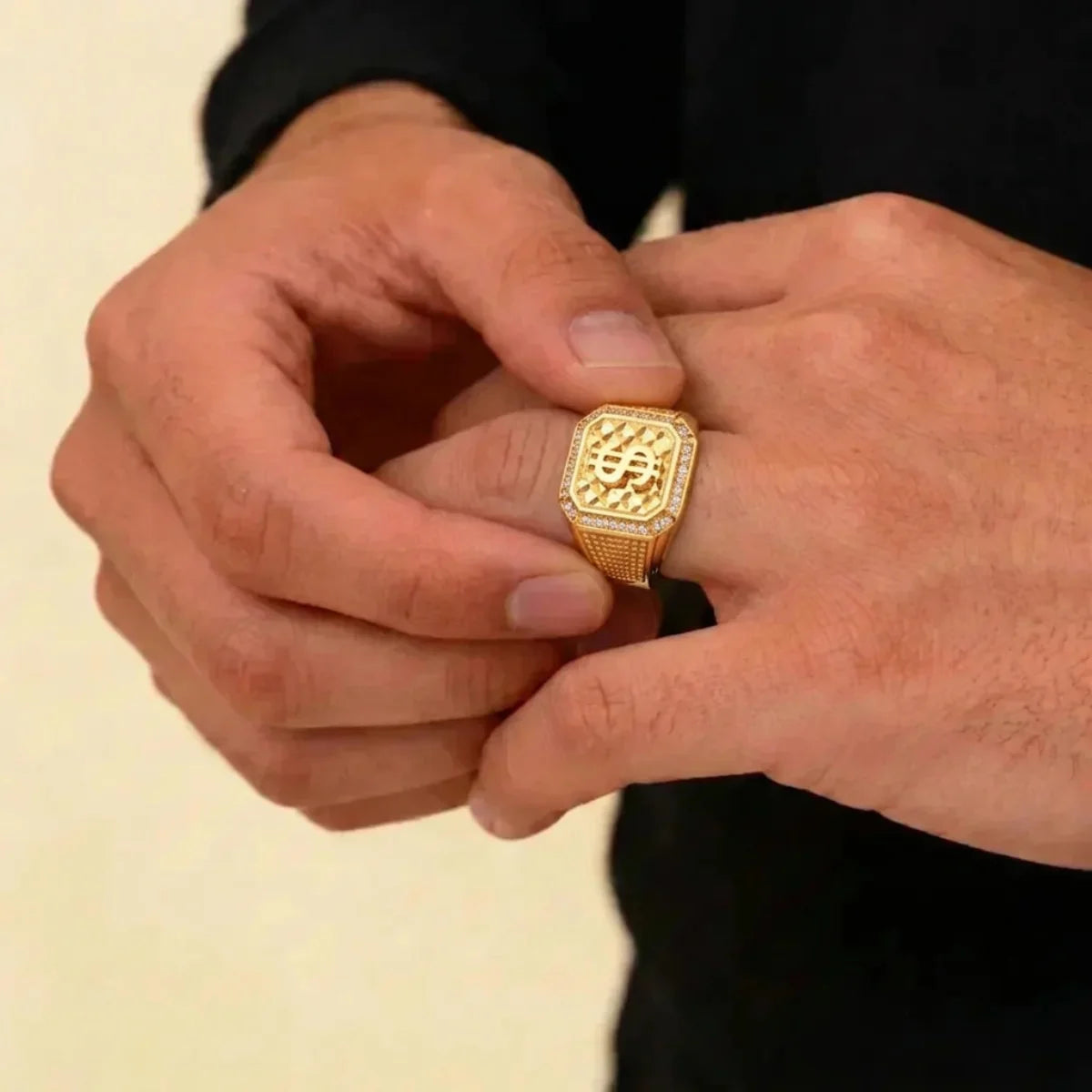 Fancy 22K Yellow Gold Men’s Ring with Cubic Zirconia – 7.0g, Size 10