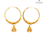 22K Yellow Gold Hoop Earrings with Elegant Beads and Hanging Charms