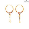 Elegant 22K Tri-Color Gold Hoop Earrings with Hanging Charms