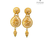 22K Yellow Gold Teardrop Hanging Earrings with Filigree Detailing and Charm