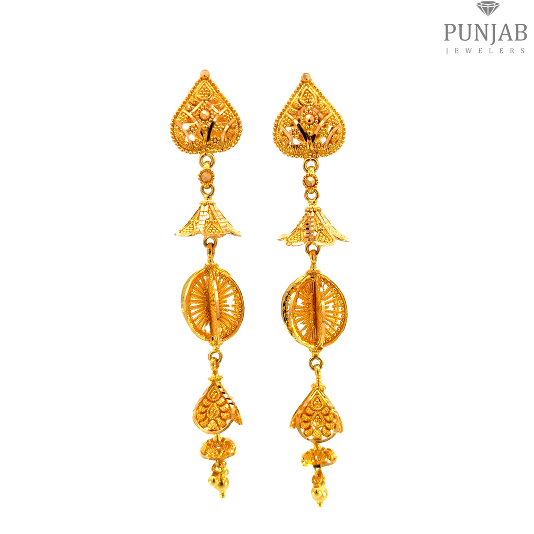 22K Yellow Gold Hanging Earrings with Screw Back