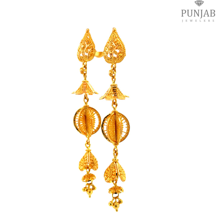 22K Yellow Gold Hanging Earrings with Screw Back