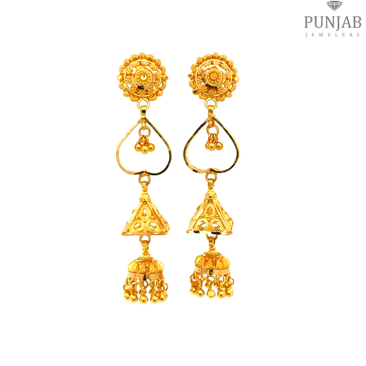 22K Yellow Gold Hanging Earrings with Screw Back