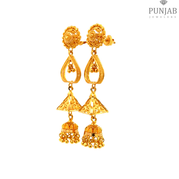 22K Yellow Gold Hanging Earrings with Screw Back