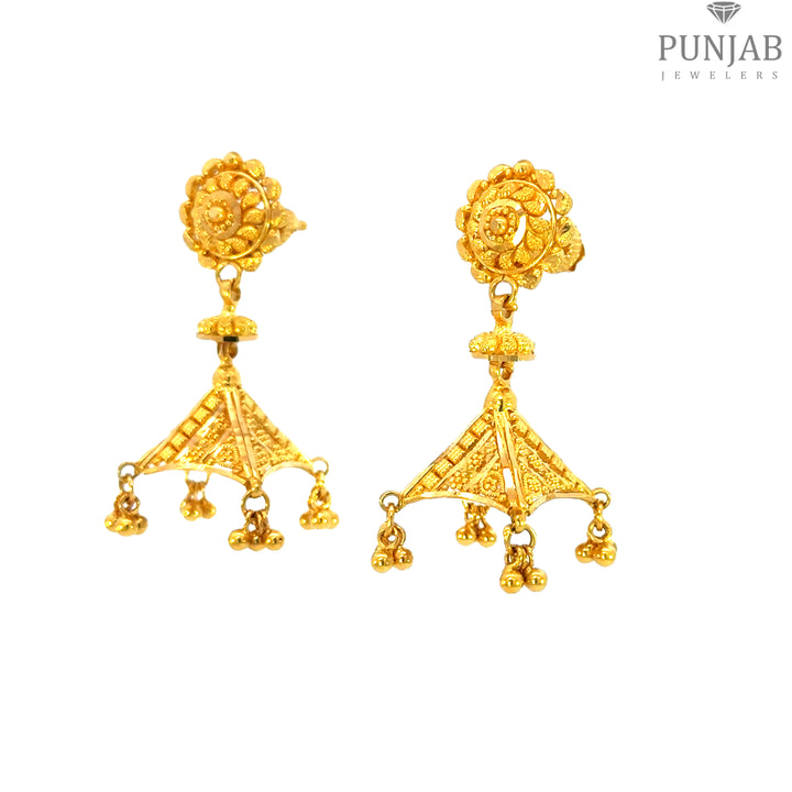 22K Yellow Gold Hanging Earrings with Screw Back