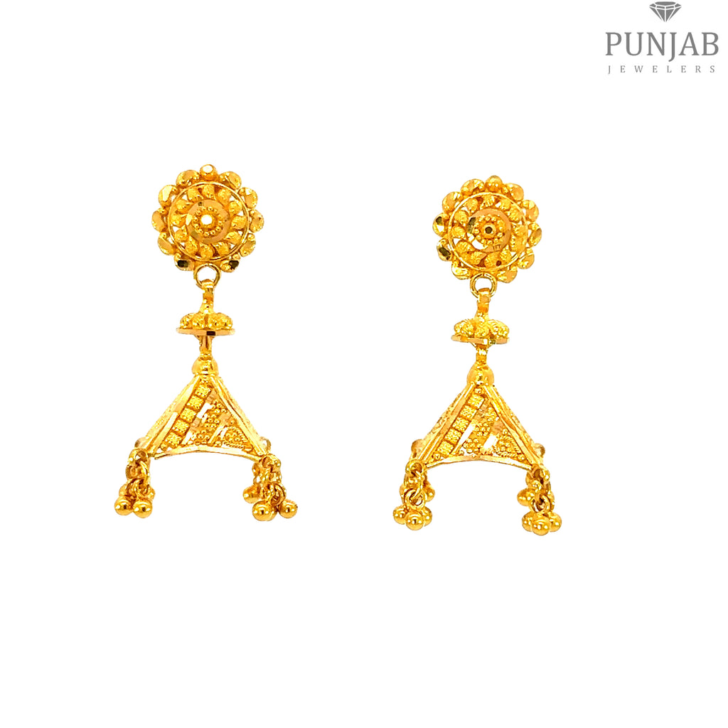 22K Yellow Gold Hanging Earrings with Screw Back