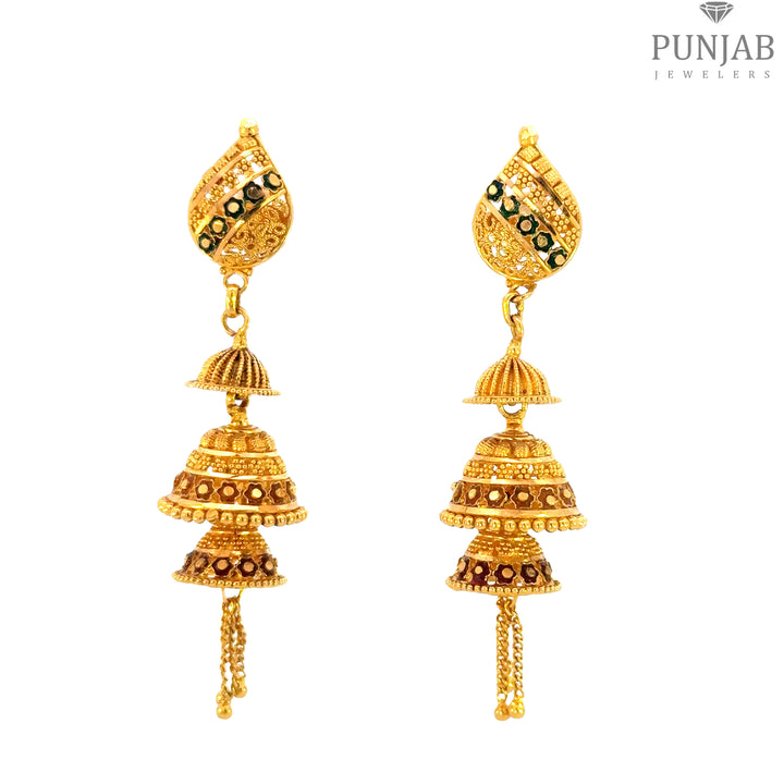 22K Yellow Gold Meenakari Hanging Earrings with Screw Back