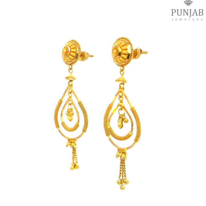 22K Yellow Gold Hanging Earrings with Screw Back