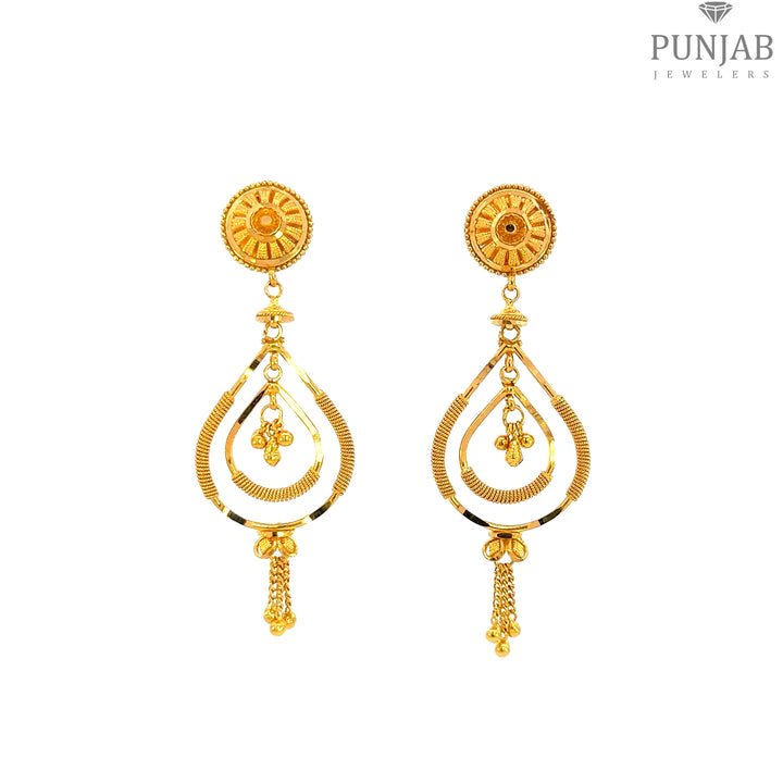 22K Yellow Gold Hanging Earrings with Screw Back