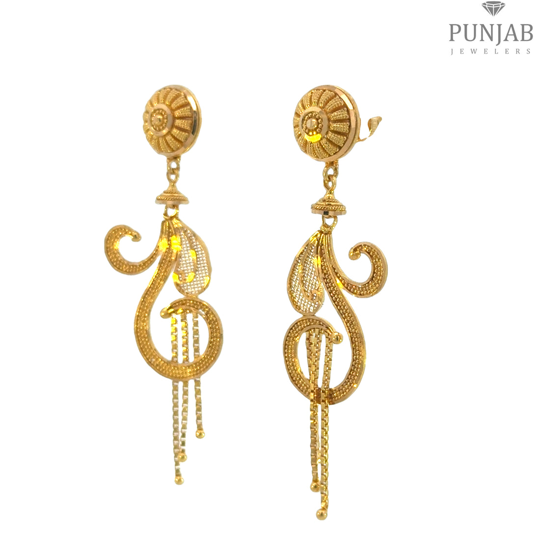 22K Yellow Gold Hanging Earrings with Screw Back