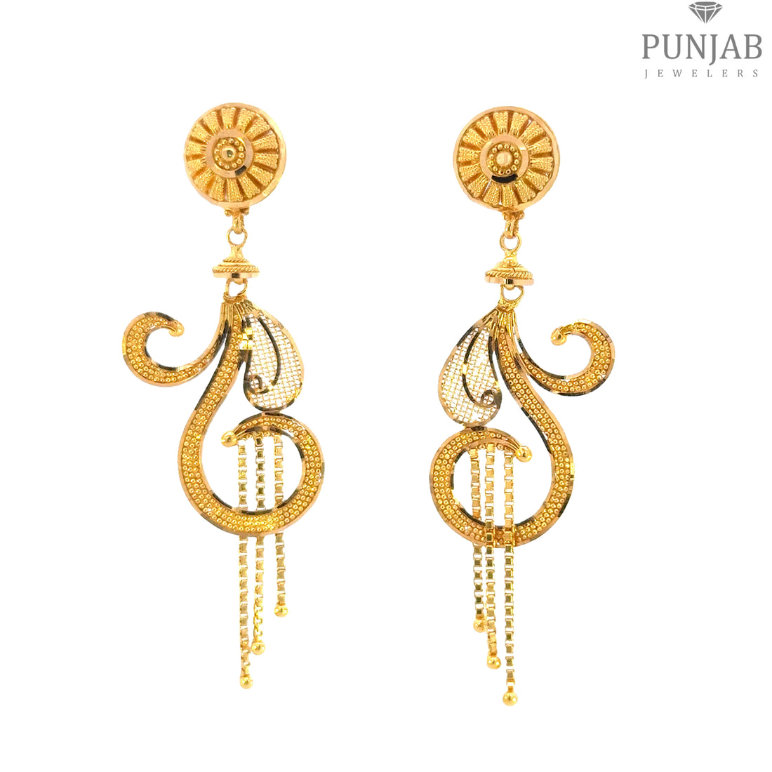 22K Yellow Gold Hanging Earrings with Screw Back