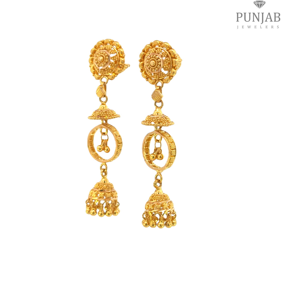 22K Yellow Gold Hanging Earrings with Screw Back