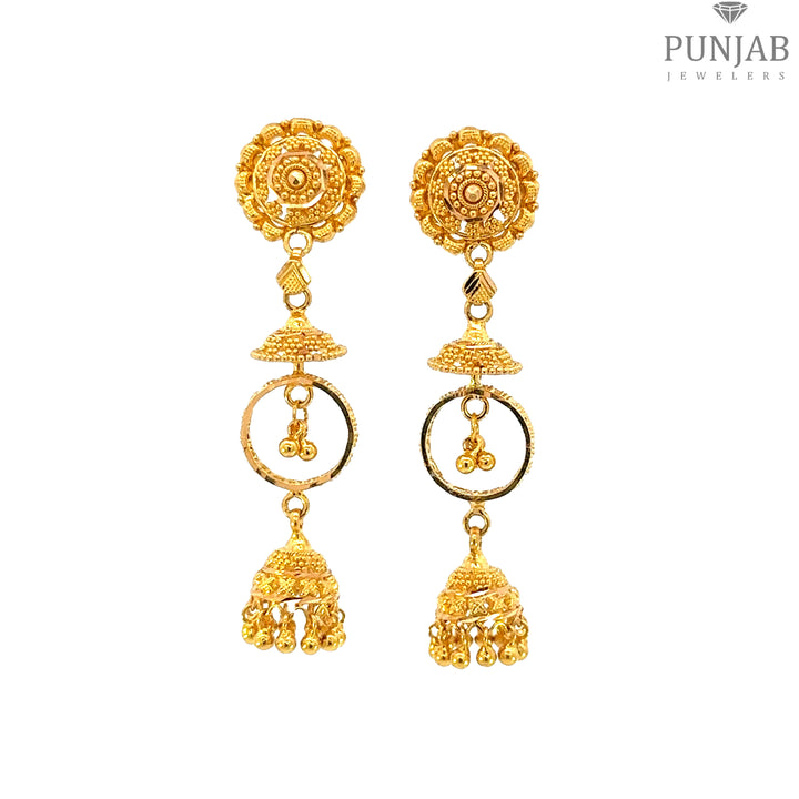 22K Yellow Gold Hanging Earrings with Screw Back