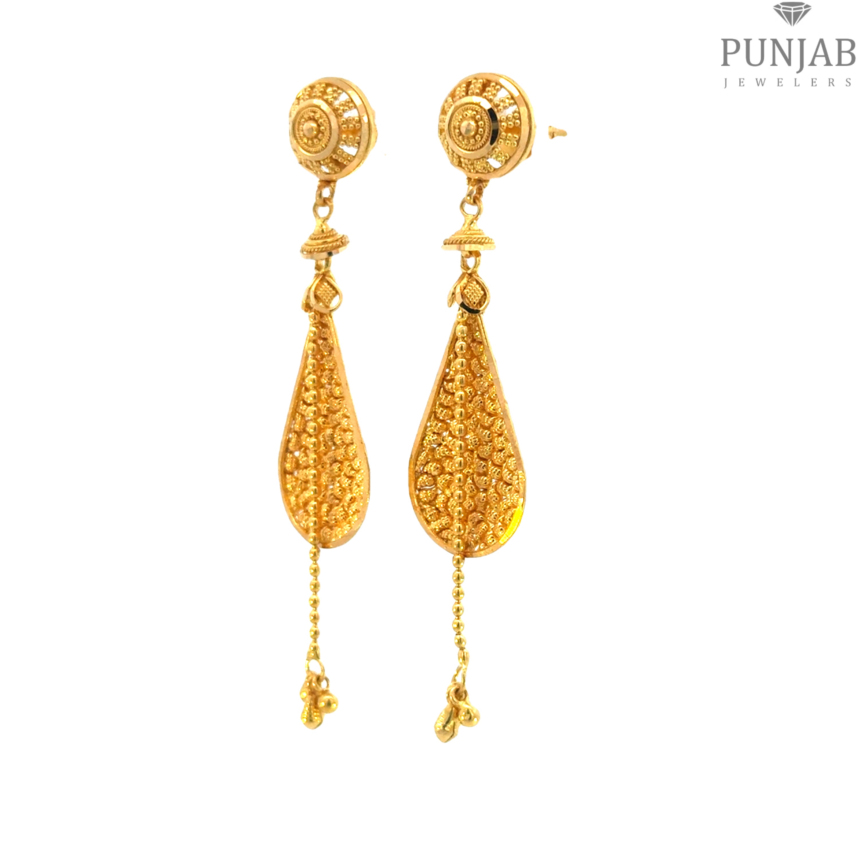 22K Yellow Gold Hanging Earrings with Screw Back