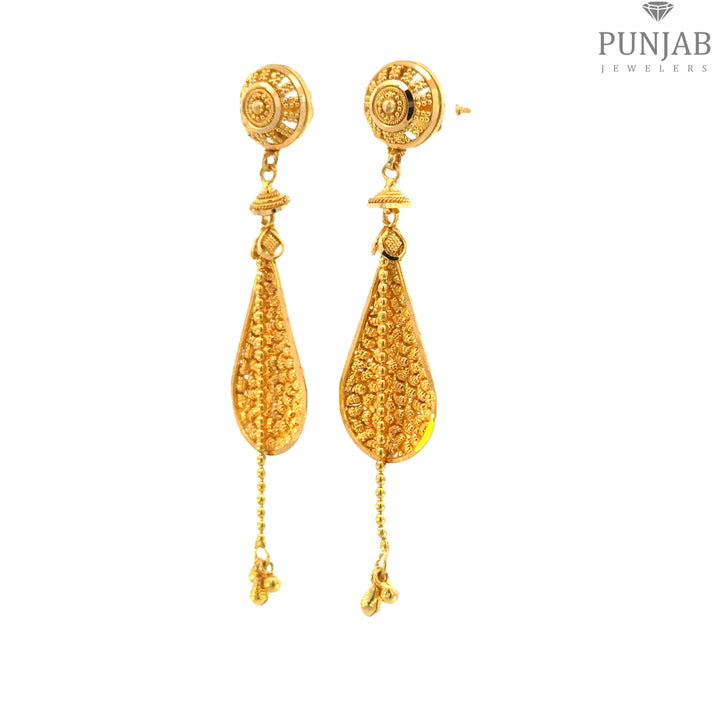 22K Yellow Gold Hanging Earrings with Screw Back