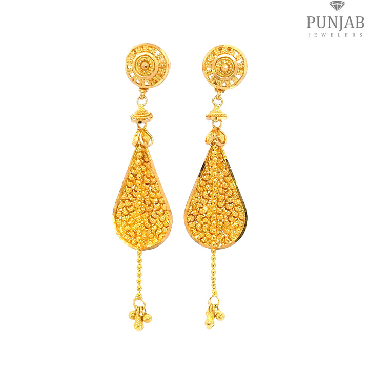 22K Yellow Gold Hanging Earrings with Screw Back