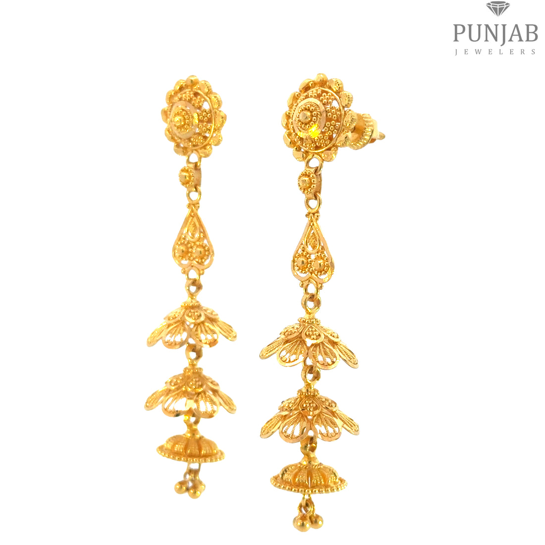 22K Yellow Gold Hanging Earrings with Screw Back