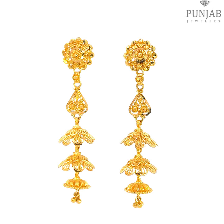 22K Yellow Gold Hanging Earrings with Screw Back