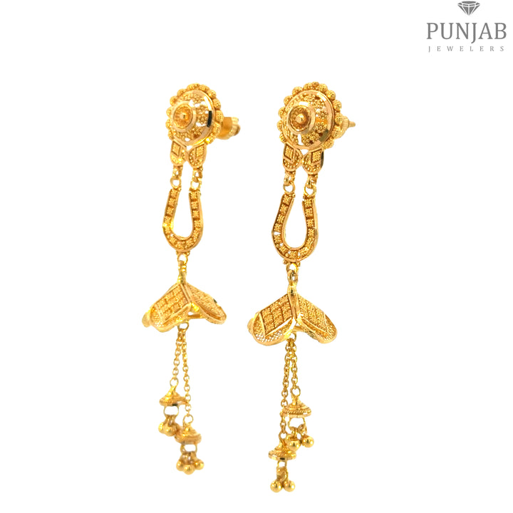 22K Yellow Gold Hanging Earrings with Screw Back