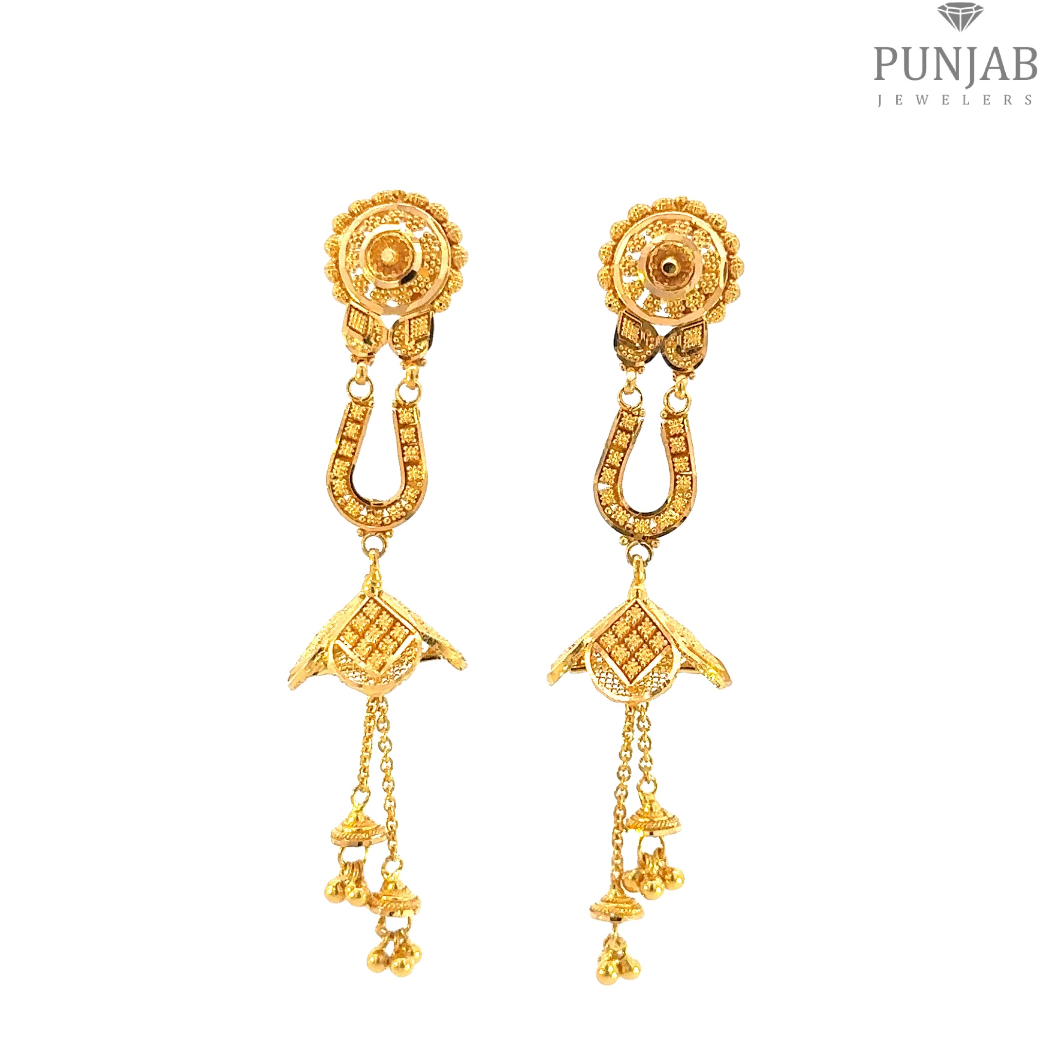 22K Yellow Gold Hanging Earrings with Screw Back