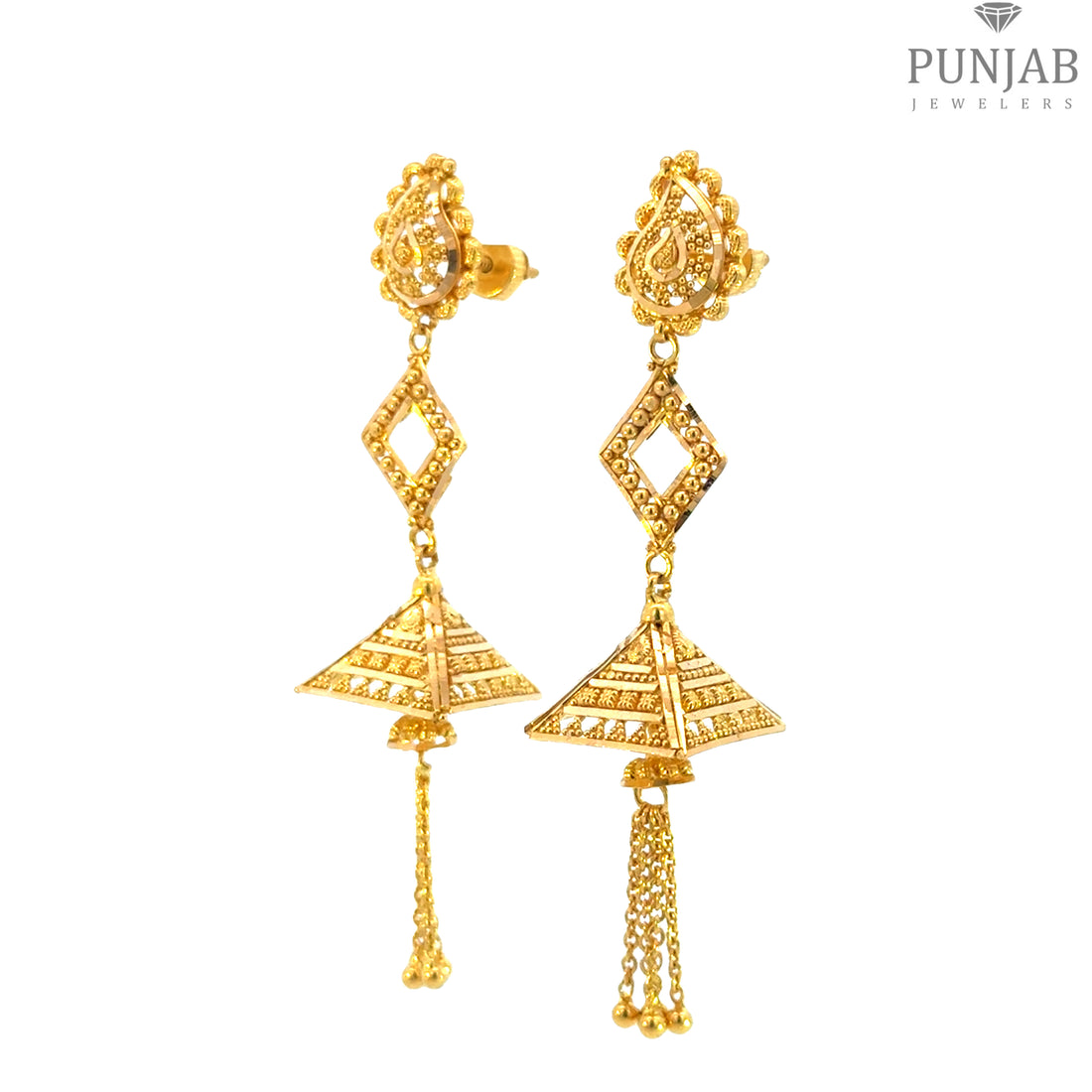 22K Yellow Gold Hanging Earrings with Screw Back