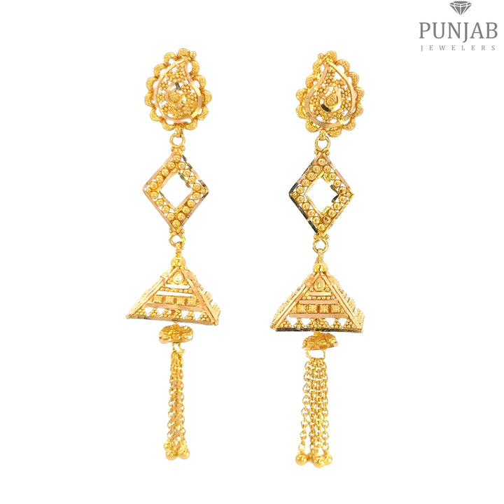 22K Yellow Gold Hanging Earrings with Screw Back