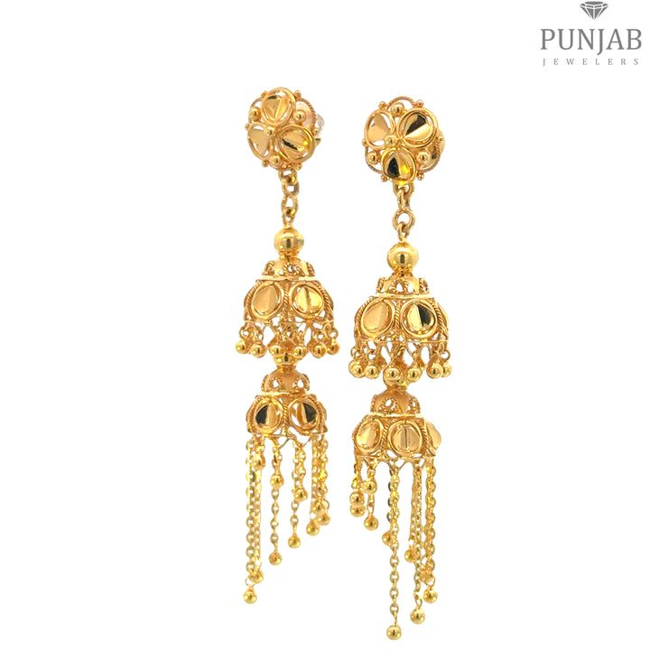 22K Yellow Gold Hanging Earrings with Screw Back