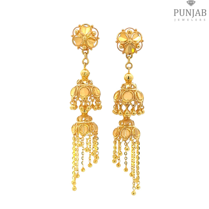 22K Yellow Gold Hanging Earrings with Screw Back