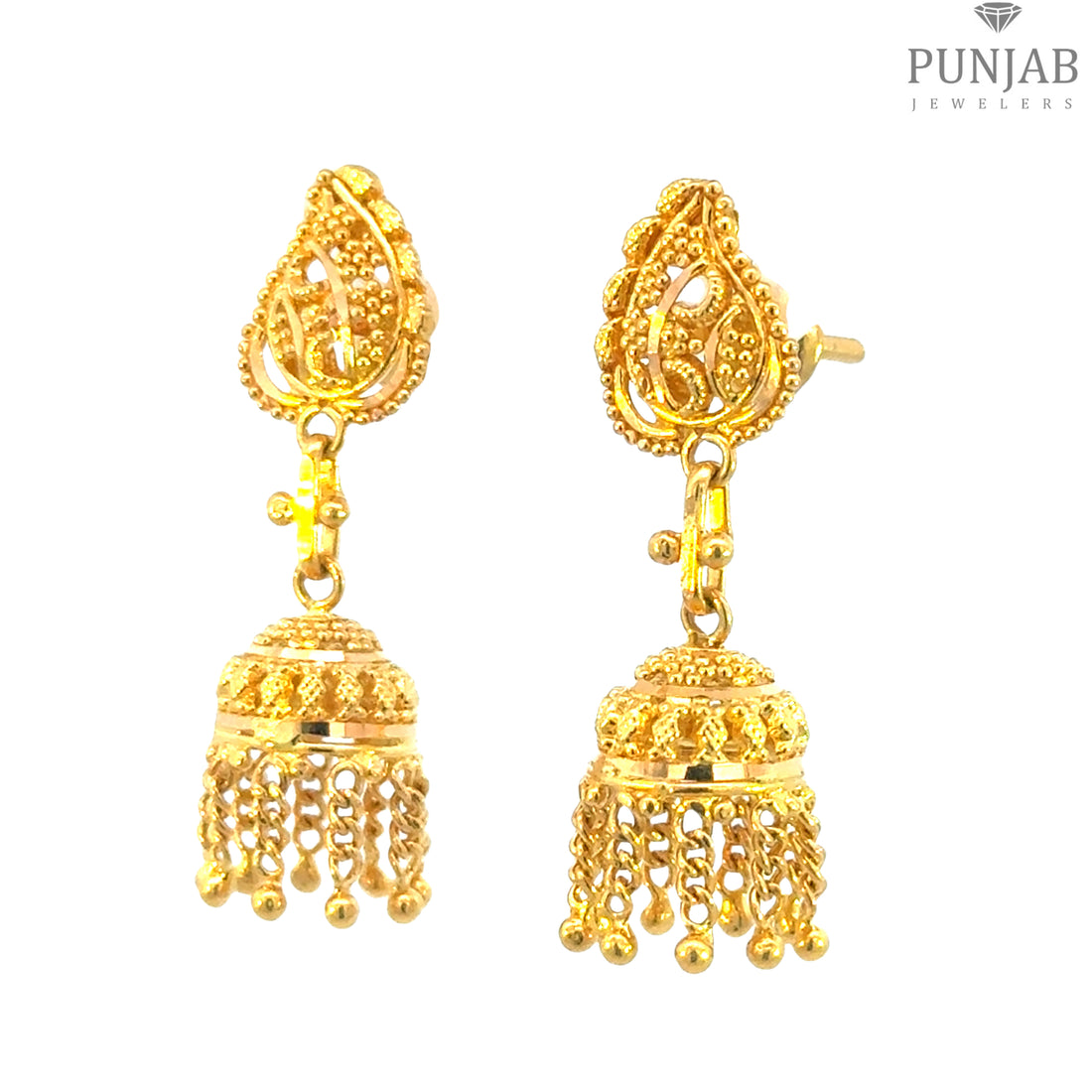 22K Yellow Gold Hanging Earrings with Screw Back