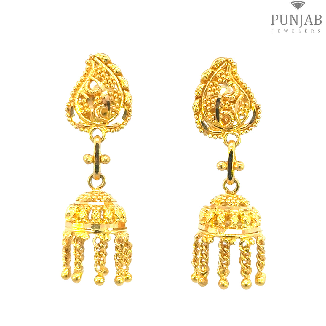 22K Yellow Gold Hanging Earrings with Screw Back