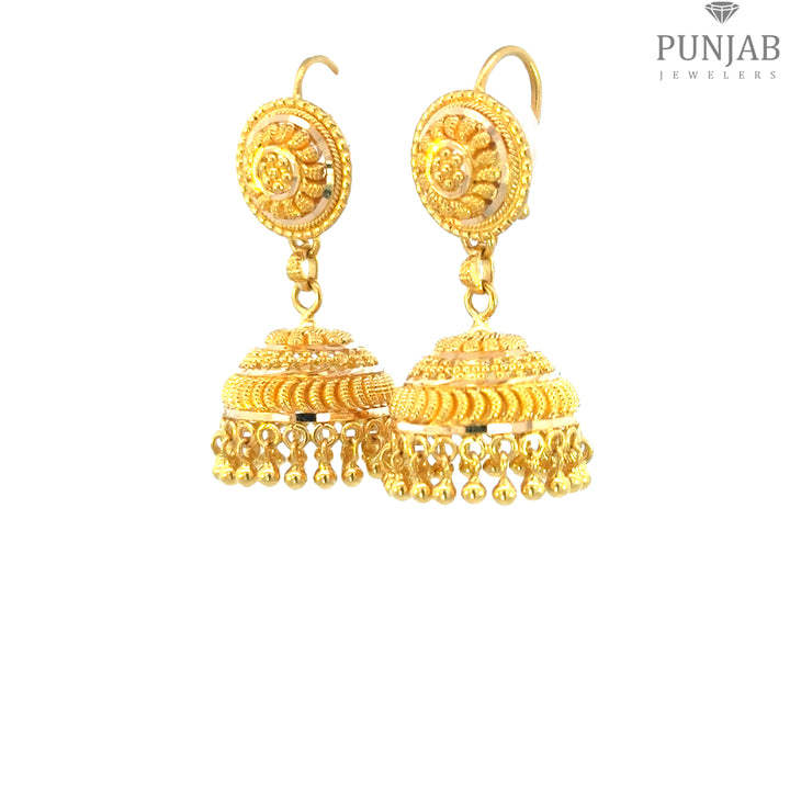 22K Yellow Gold Hanging Earrings with Intricate Chain Detailing