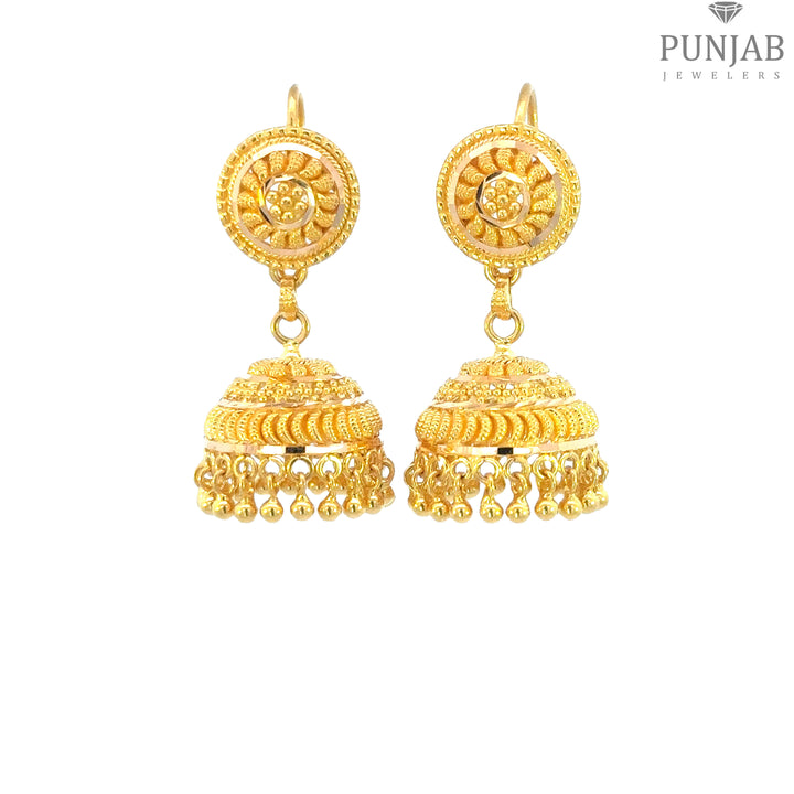 22K Yellow Gold Hanging Earrings with Intricate Chain Detailing