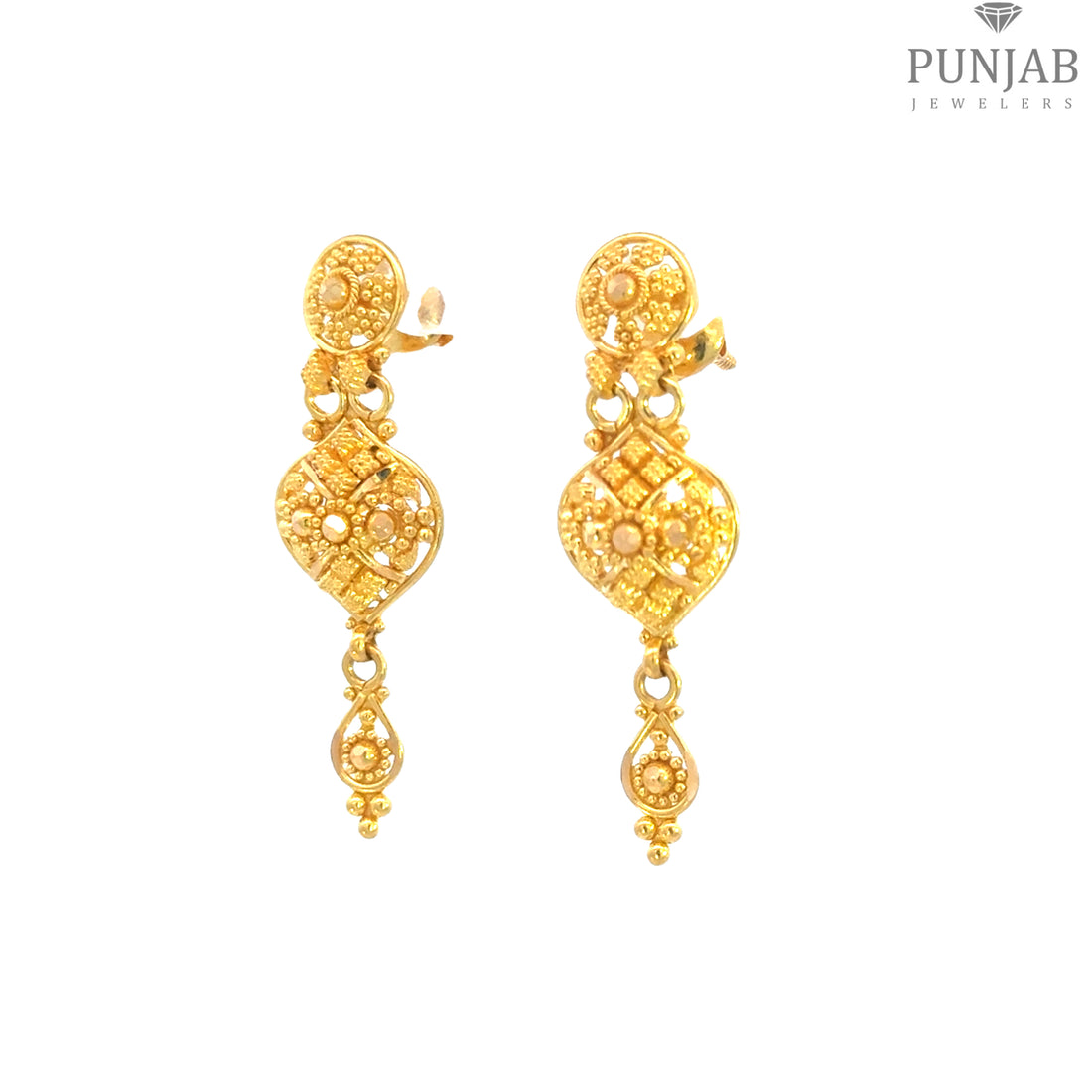 22K Yellow Gold Hanging Earrings with Intricate Charm Detailing