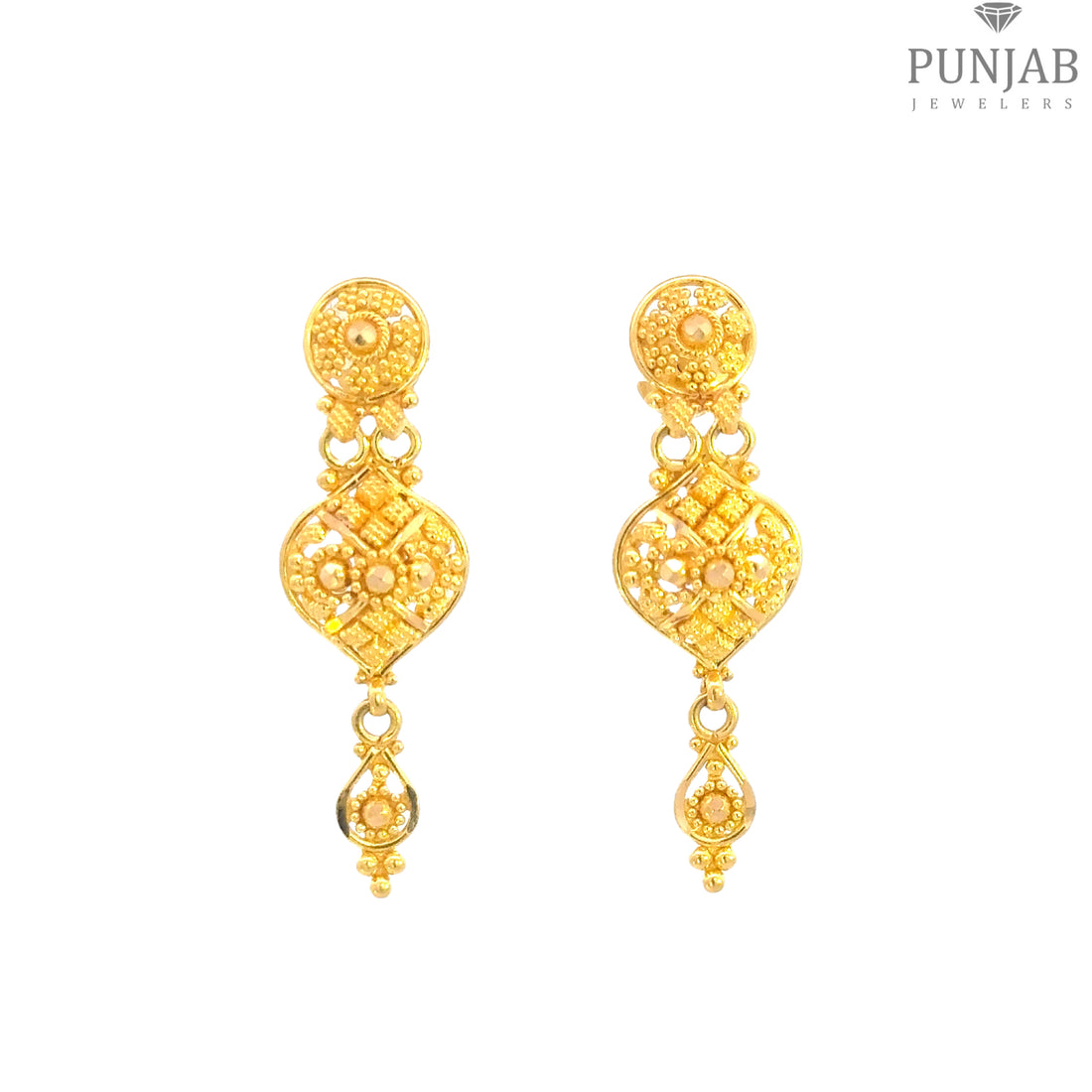 22K Yellow Gold Hanging Earrings with Intricate Charm Detailing