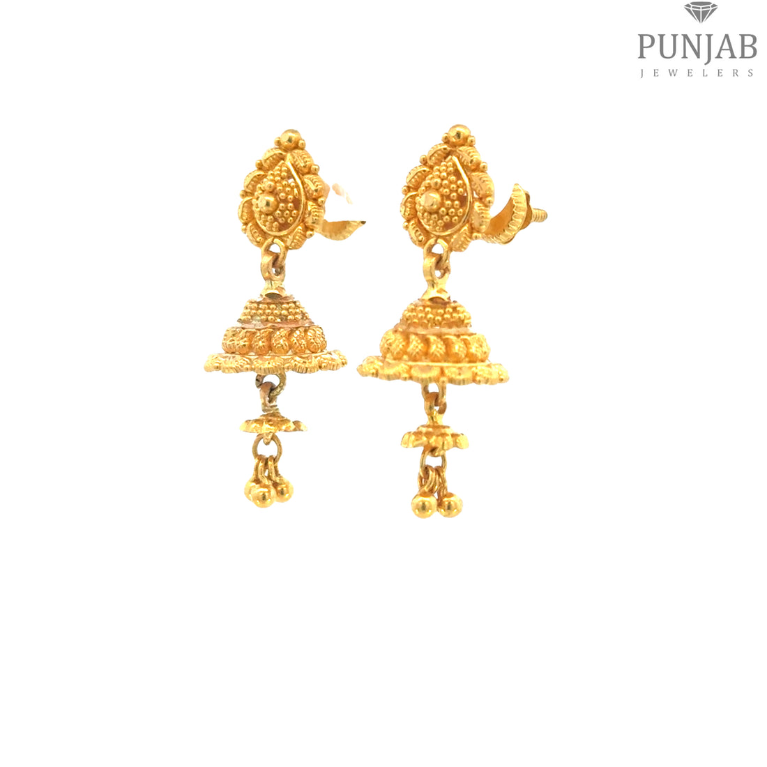 22K Yellow Gold Hanging Earrings with Layered Charm Design