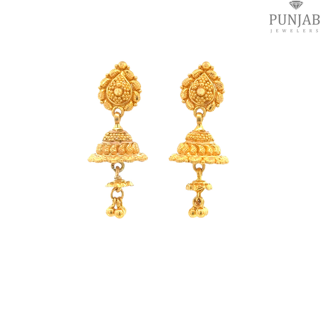 22K Yellow Gold Hanging Earrings with Layered Charm Design