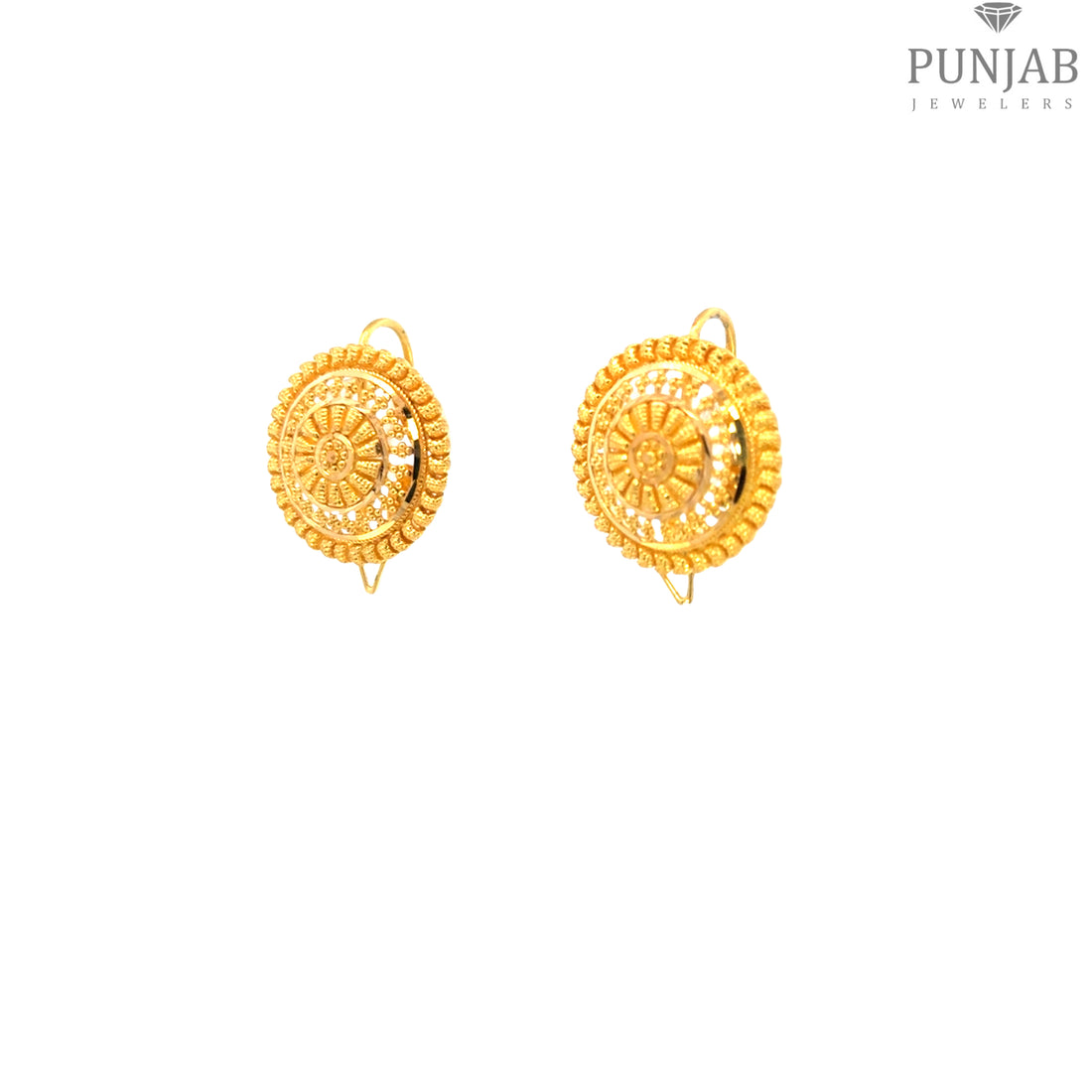 22K Yellow Gold Circular Stud Earrings with Kidney Wire