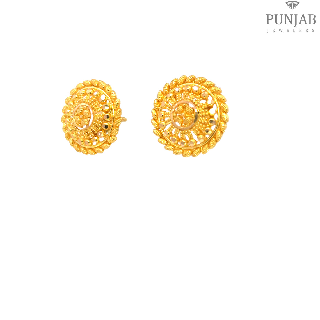 22K Yellow Gold Circular Stud Earrings with Screw Back