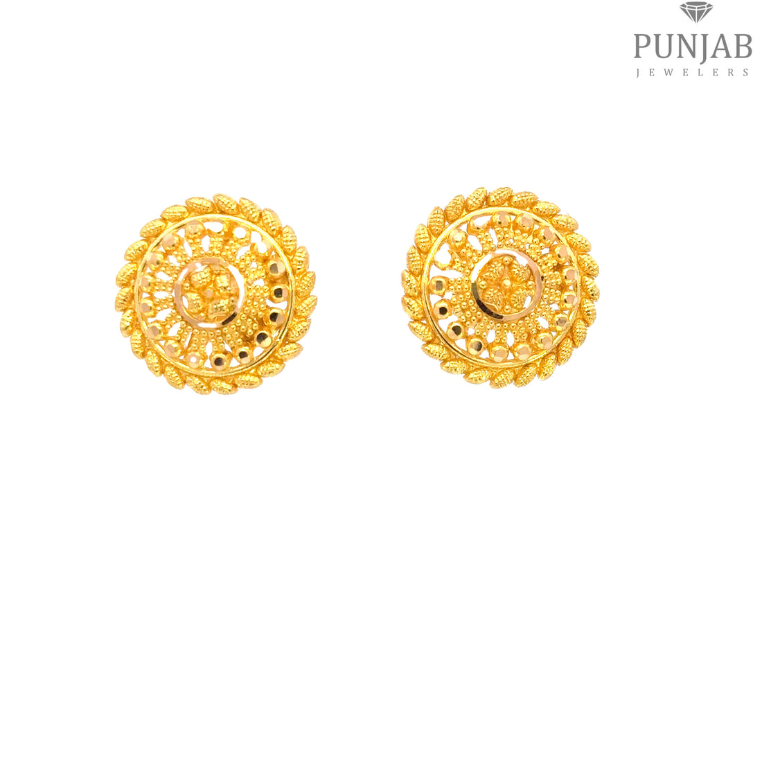 22K Yellow Gold Circular Stud Earrings with Screw Back