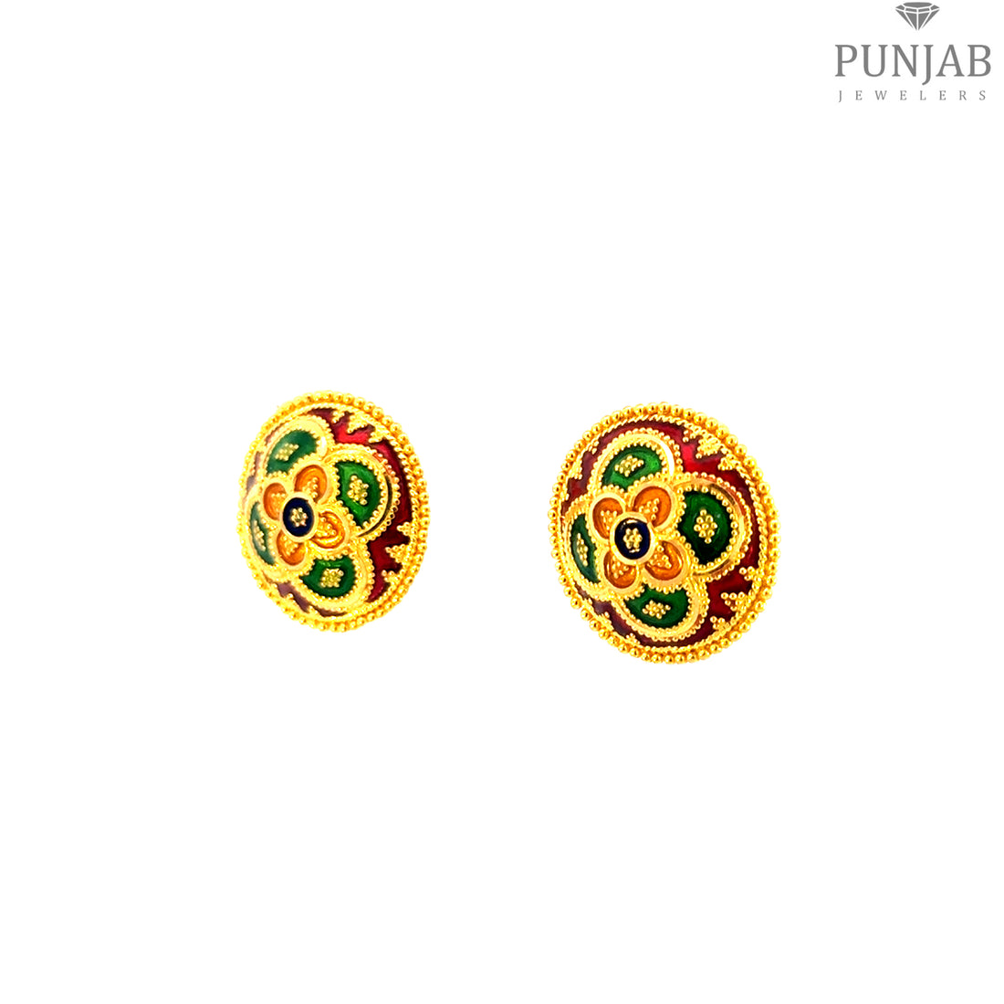 22K Yellow Gold Meenakari Stud Earrings with Screw Back