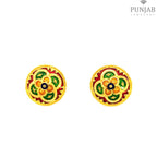 22K Yellow Gold Meenakari Stud Earrings with Screw Back