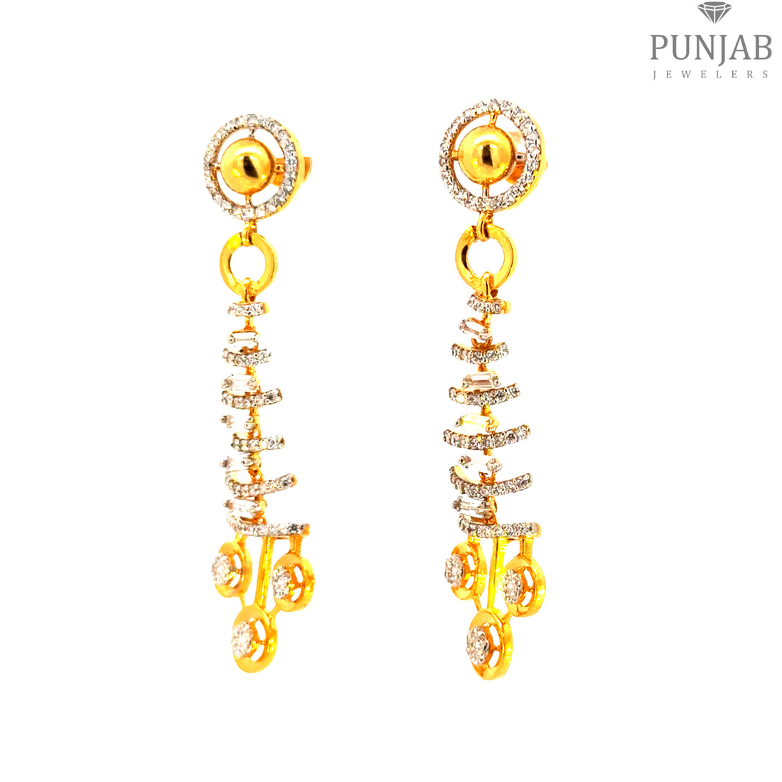 22K Yellow Gold Hanging Earrings with Cubic Zirconia Accents