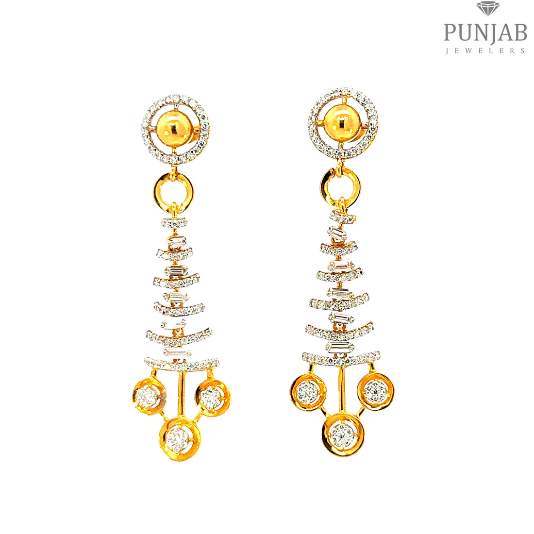 22K Yellow Gold Hanging Earrings with Cubic Zirconia Accents