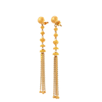 22K Yellow Gold Hanging Earrings with Detailed Beads and Chain Tassels