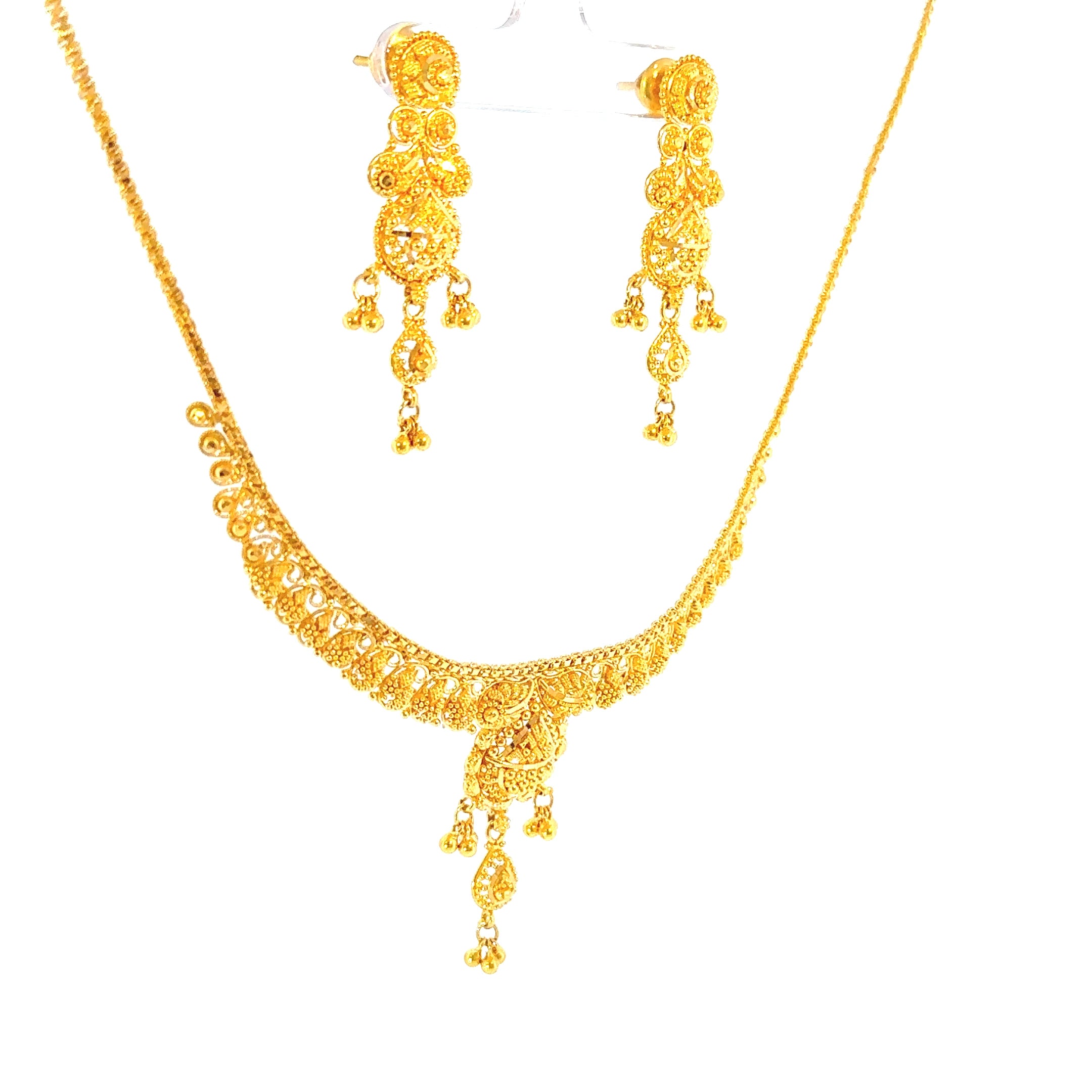 22K Three-Tiered Yellow Gold Disc and Ball Layered Necklace