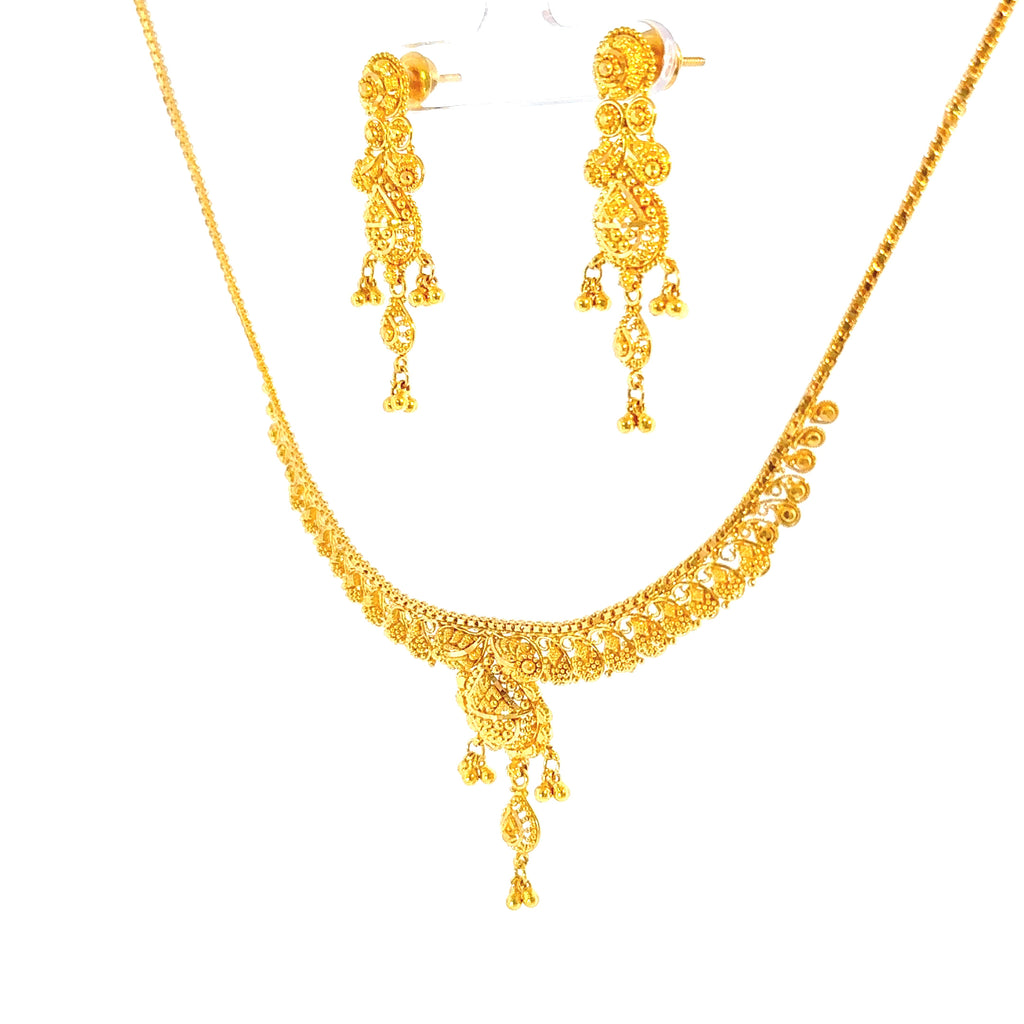 22K Three-Tiered Yellow Gold Disc and Ball Layered Necklace