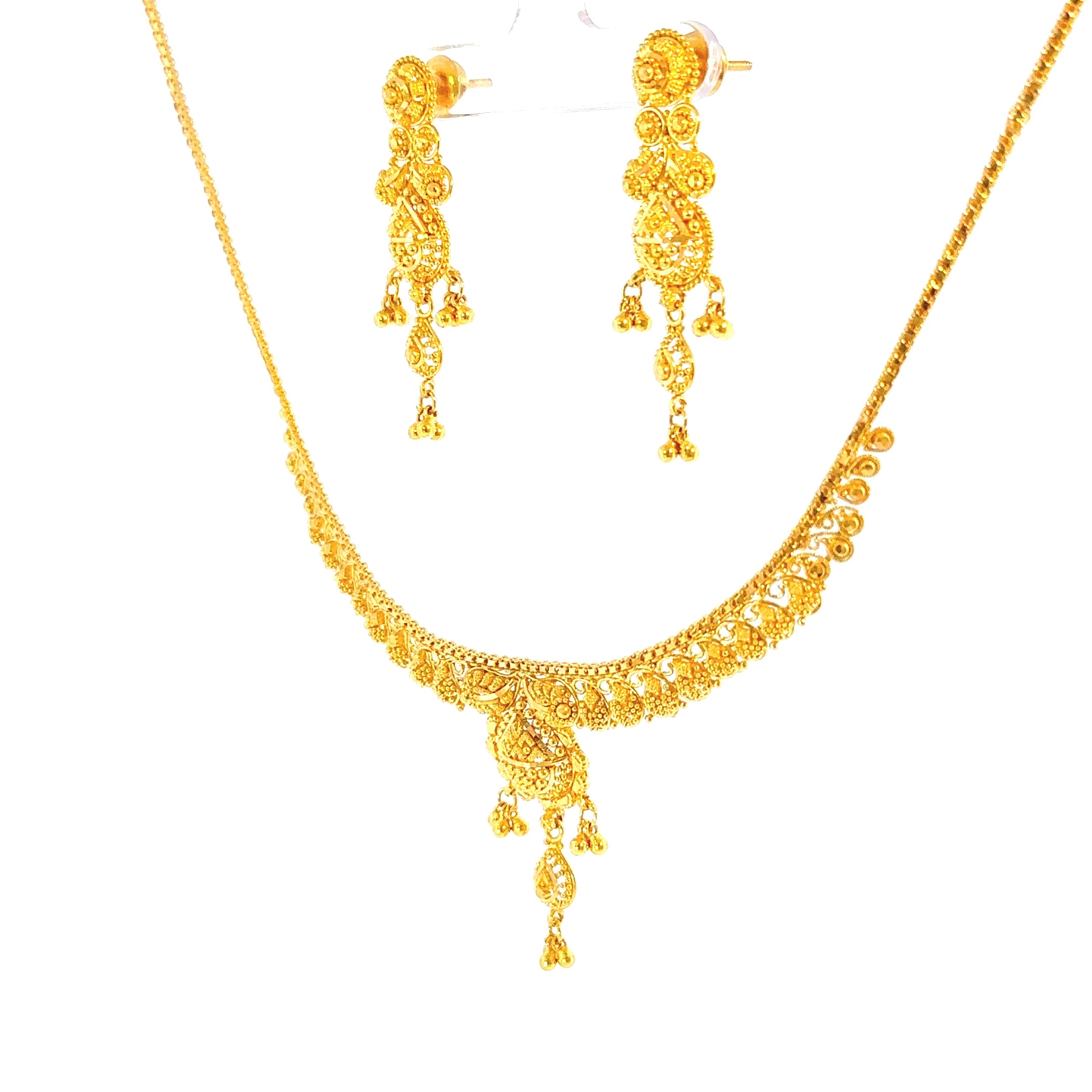22K Three-Tiered Yellow Gold Disc and Ball Layered Necklace