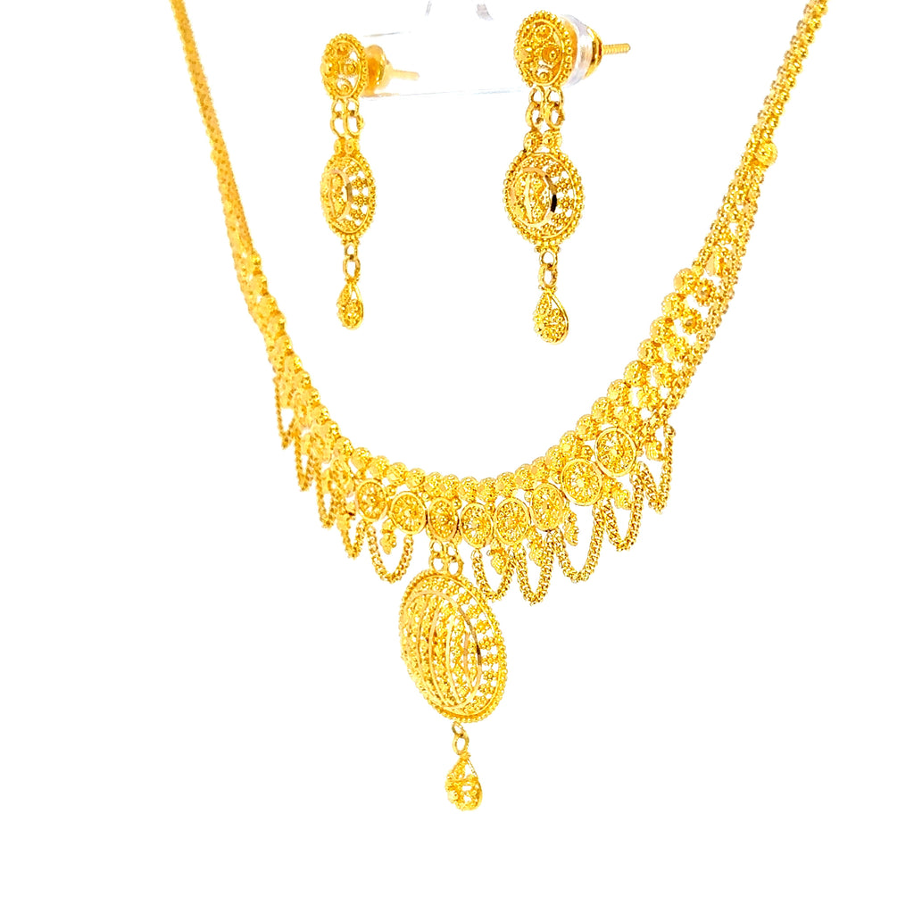 22K Minimalist Layered Yellow Gold Circle and Bar Pendant Necklace
