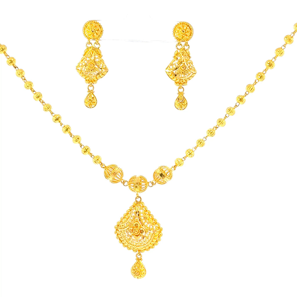 22K Sophisticated Yellow Gold Polished Bead Necklace