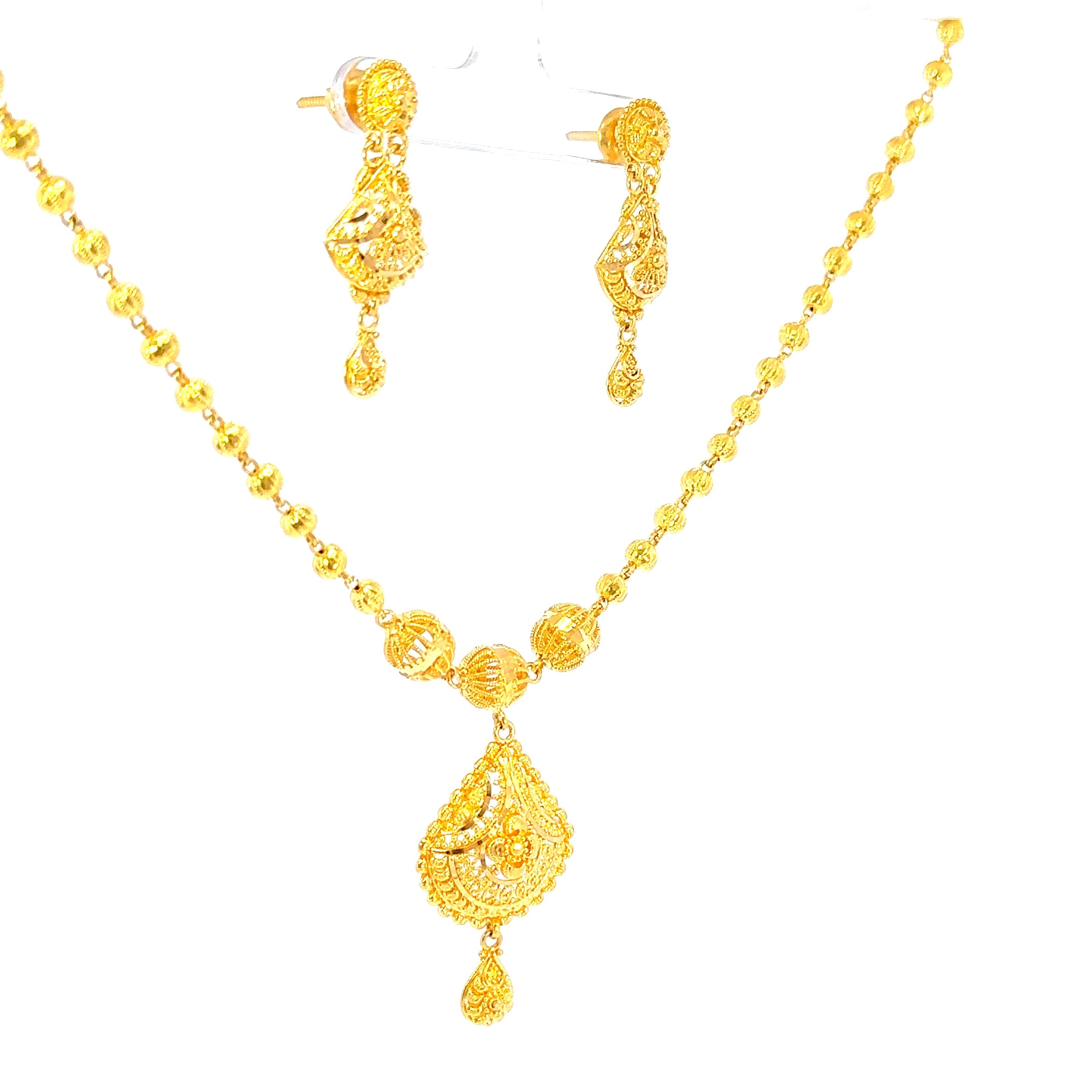 22K Sophisticated Yellow Gold Polished Bead Necklace